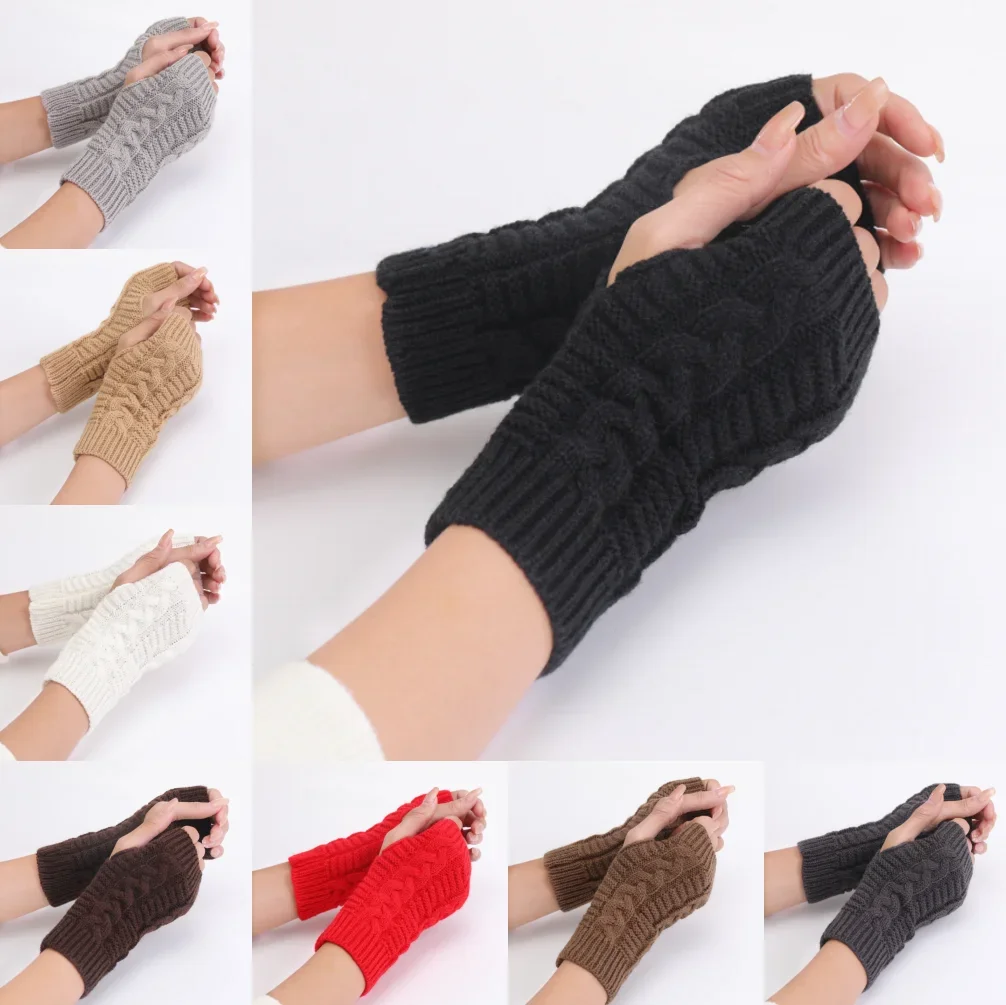 

Half Finger Gloves for Women Winter Soft Warm Wool Knitting Arm Gloves Soft Warm Mittens Handschoenen Unisex