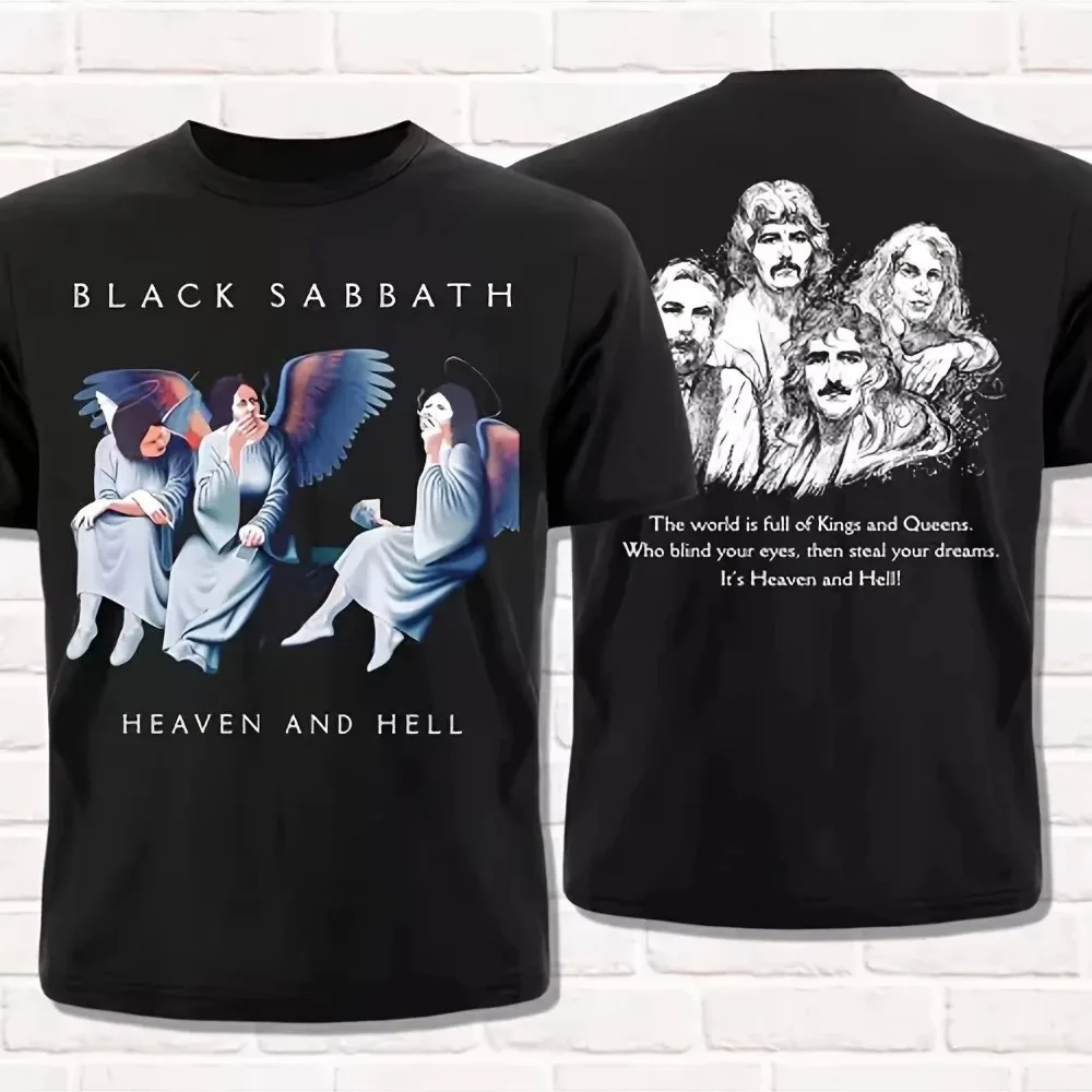 Vintage Black Sabbath Heaven and Hell T-shirt Men Graphic Tee Heavy Metal Rock Music Band Shirt Casual Street Style Short Sleeve