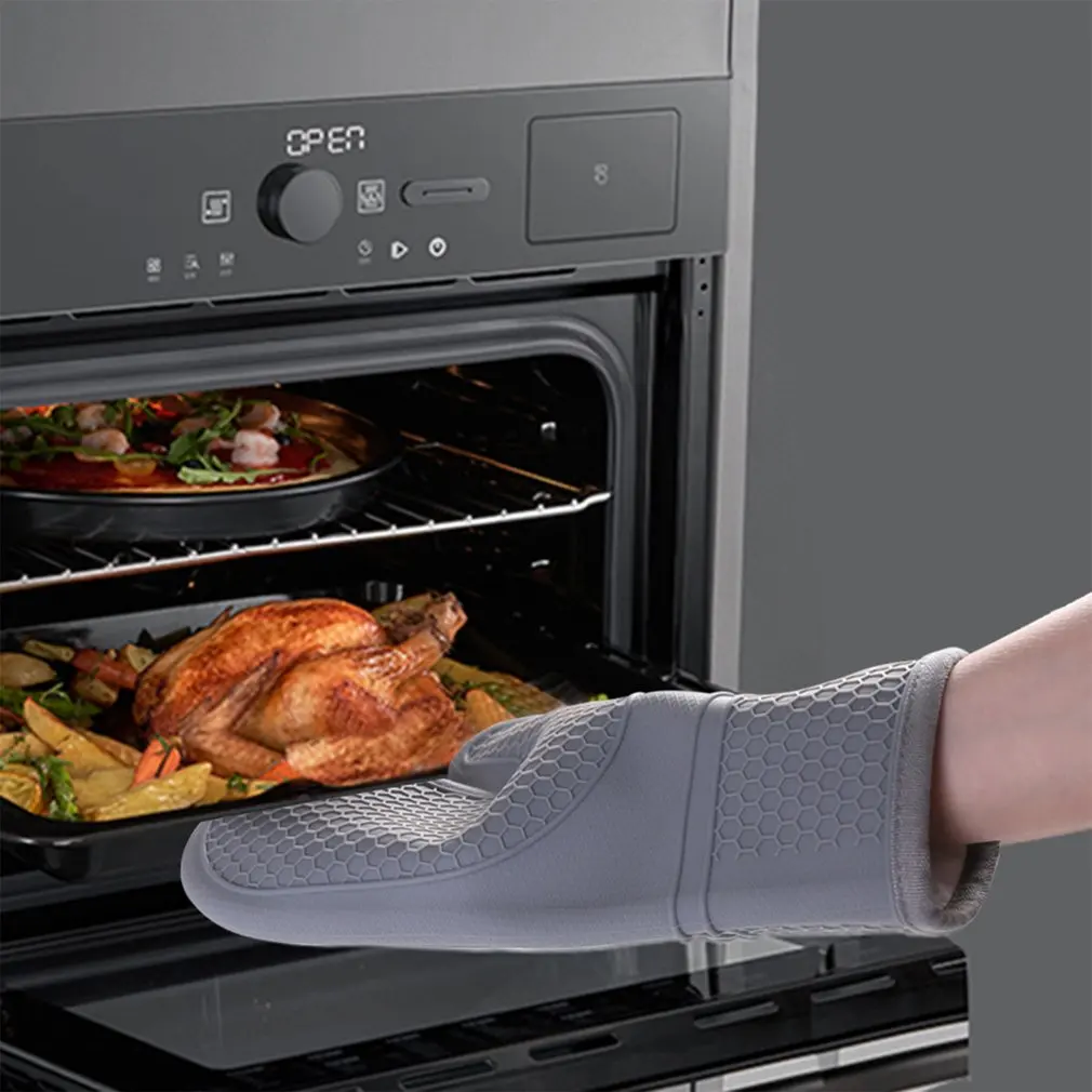 Silicone Gloves High Temperature Resistance Microwave Oven Gloves Heat Insulation Kitchen Barbecue Baking Anti-Scald Oven Mitts