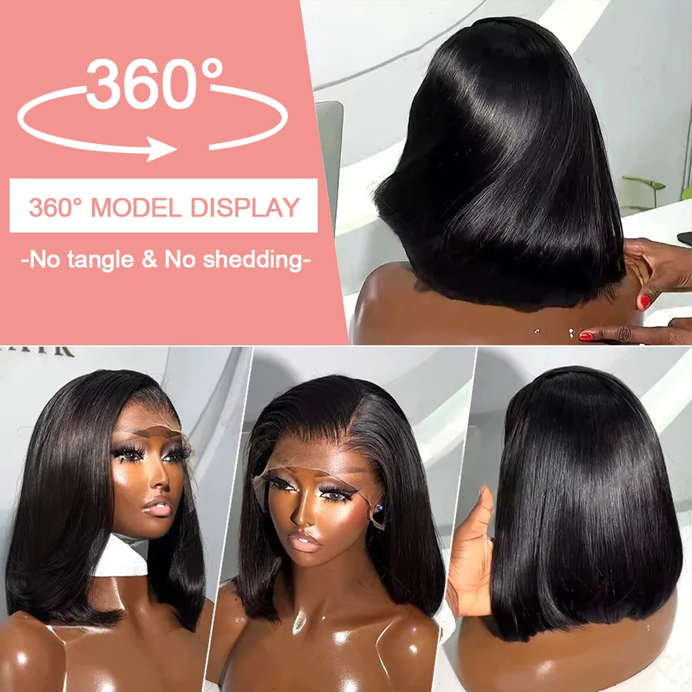 Brazilian 12 16 Inch Natural Black Bone Straight Short 13x4 Hd Transparent Lace Front Human Hair Wigs For Women 250% High Density 13x6 Straight Short Bob Wig Human Hair Soft Remy Pre Plucked 5x5 Gluel image 7