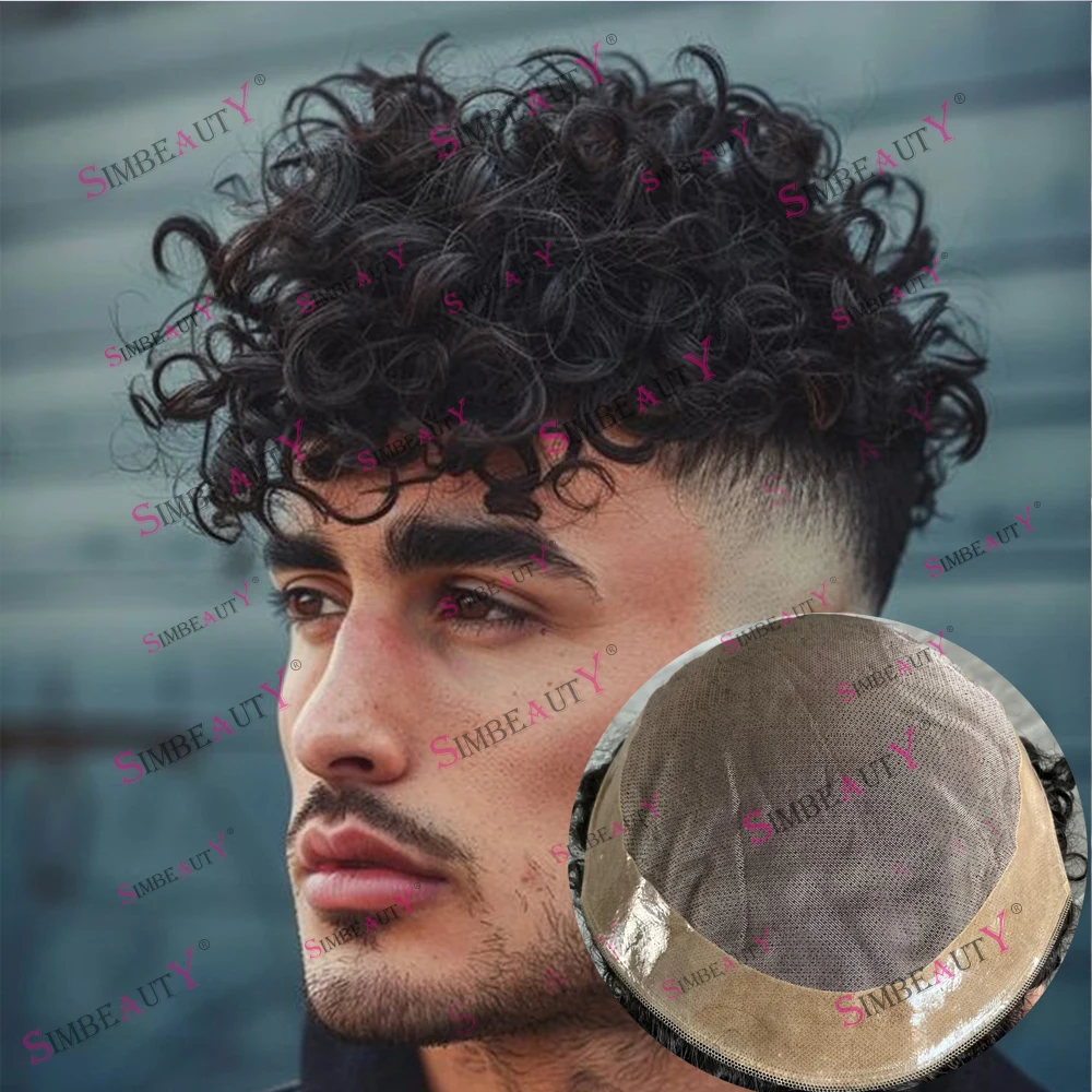 20mm 15mm encaracolado afro homem peruca loira preto marrom 8mm kinky tecer peruca masculina super durável mono laço cabelo humano prótese capilar