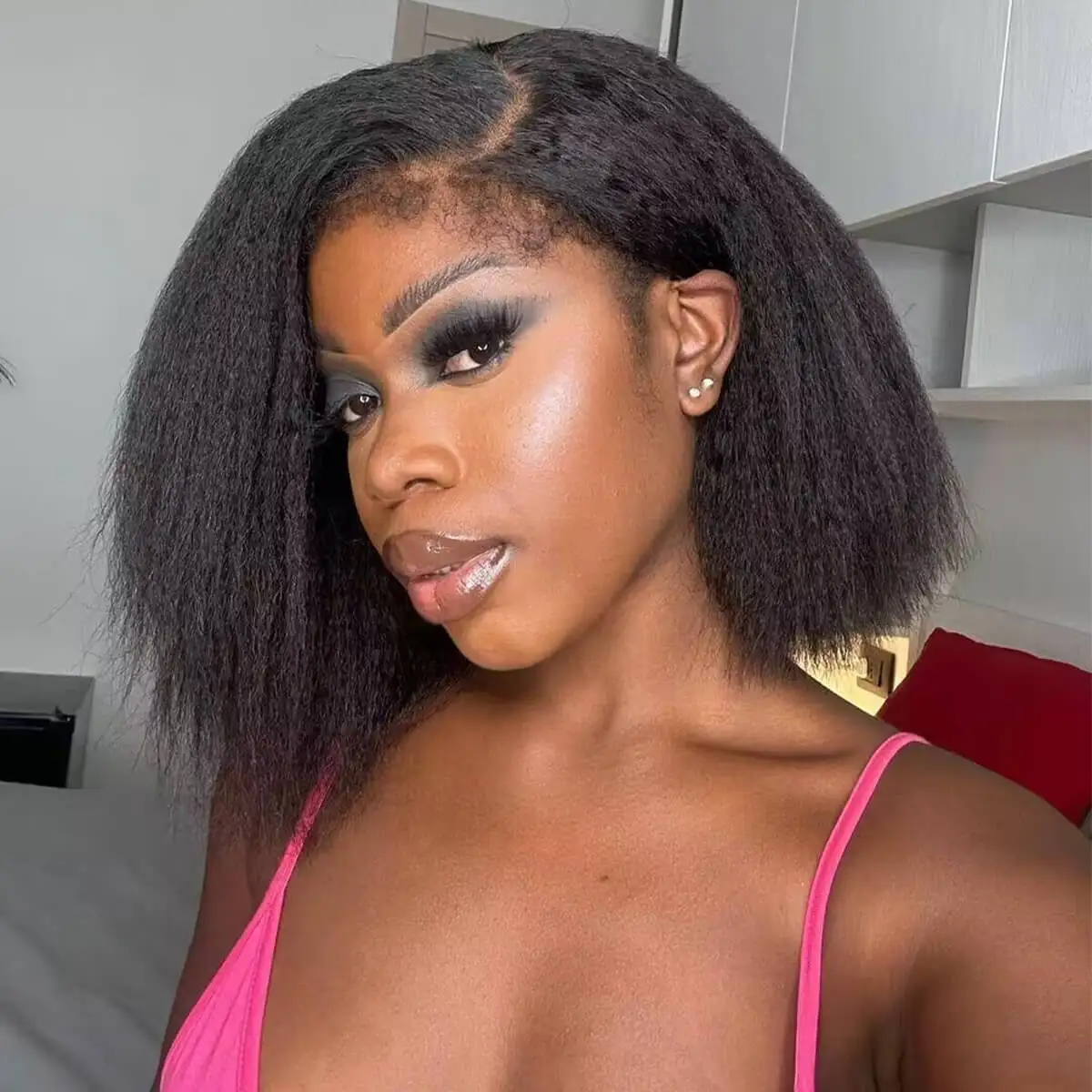 

10A Lace Front Wigs Kinky Straight Human Hair Bob Wigs for Black Women 6x4 Italian Yaki Straight Human Hair Wigs with Baby Hair