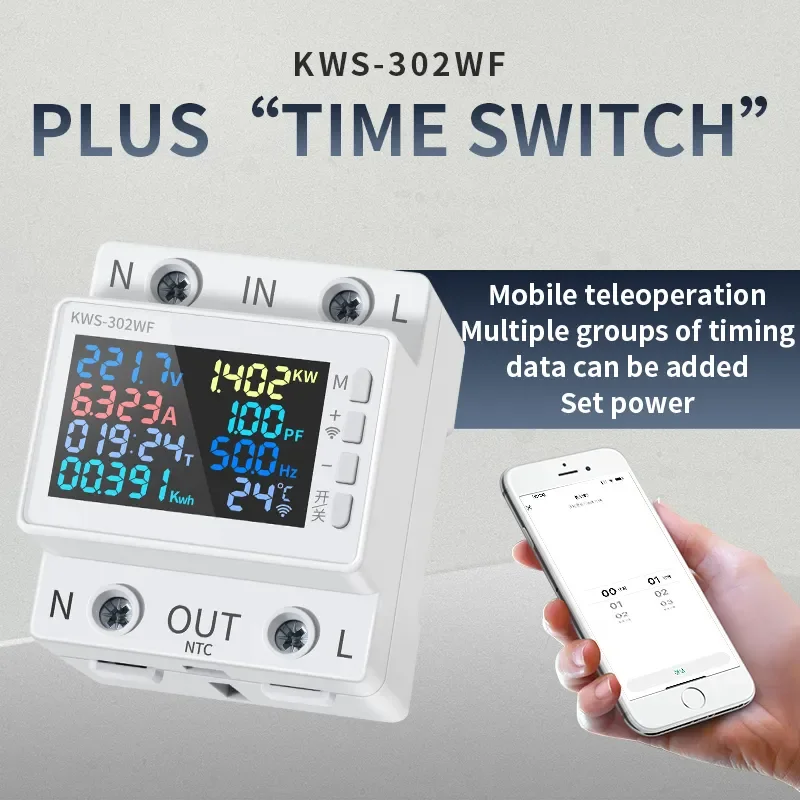 Tuya WiFi 8w1 Miernik mocy 2P Miernik energii AC Kontrola aplikacji 170-270V/63A Miernik napięcia i prądu Miernik energii elektrycznej Smart Life