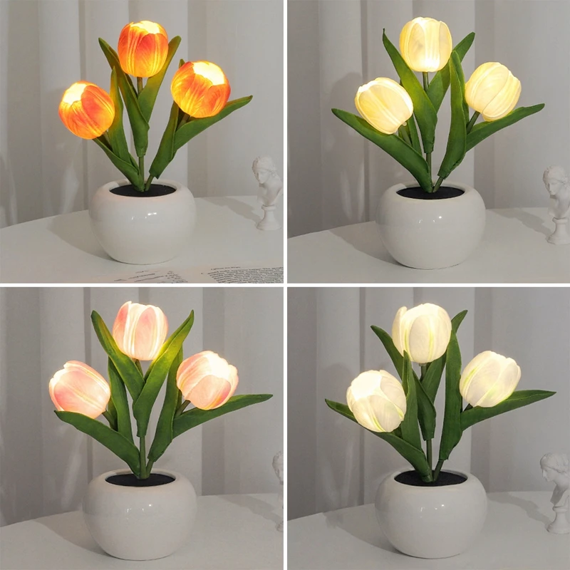 Tulip Table Lamp LED Bedside Lamp Simulation Flower Bouquet Bedroom Bedside Romantic Atmosphere Birthday Gift Home Decoration