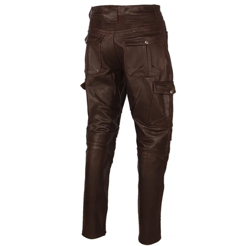 Pantalones de cuero para motocicleta para hombre, pantalón grueso de cuero de vaca 100%, Vintage, gris, marrón, negro, 4XL, M216, Invierno