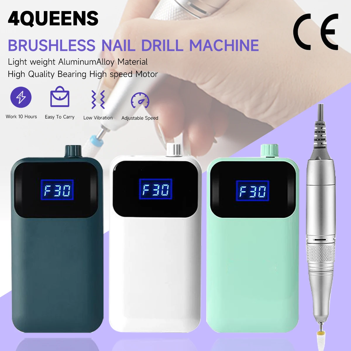 18W Electric Nail Machine 35000RPM Professional Electric Nail Drill Machine Portable Cordless Rechargeable for Salon Tool