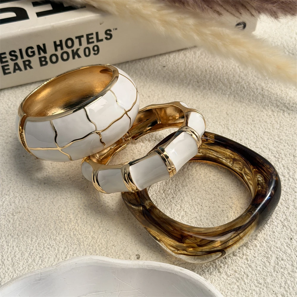 3 Stile Vintage Emaille Tropföl Unregelmäßige Wellen-Acryl-Armbänder für Frauen Boho Geometrische Stapelbare Breite Manschetten-Armbänder Schmuck – Detail 5