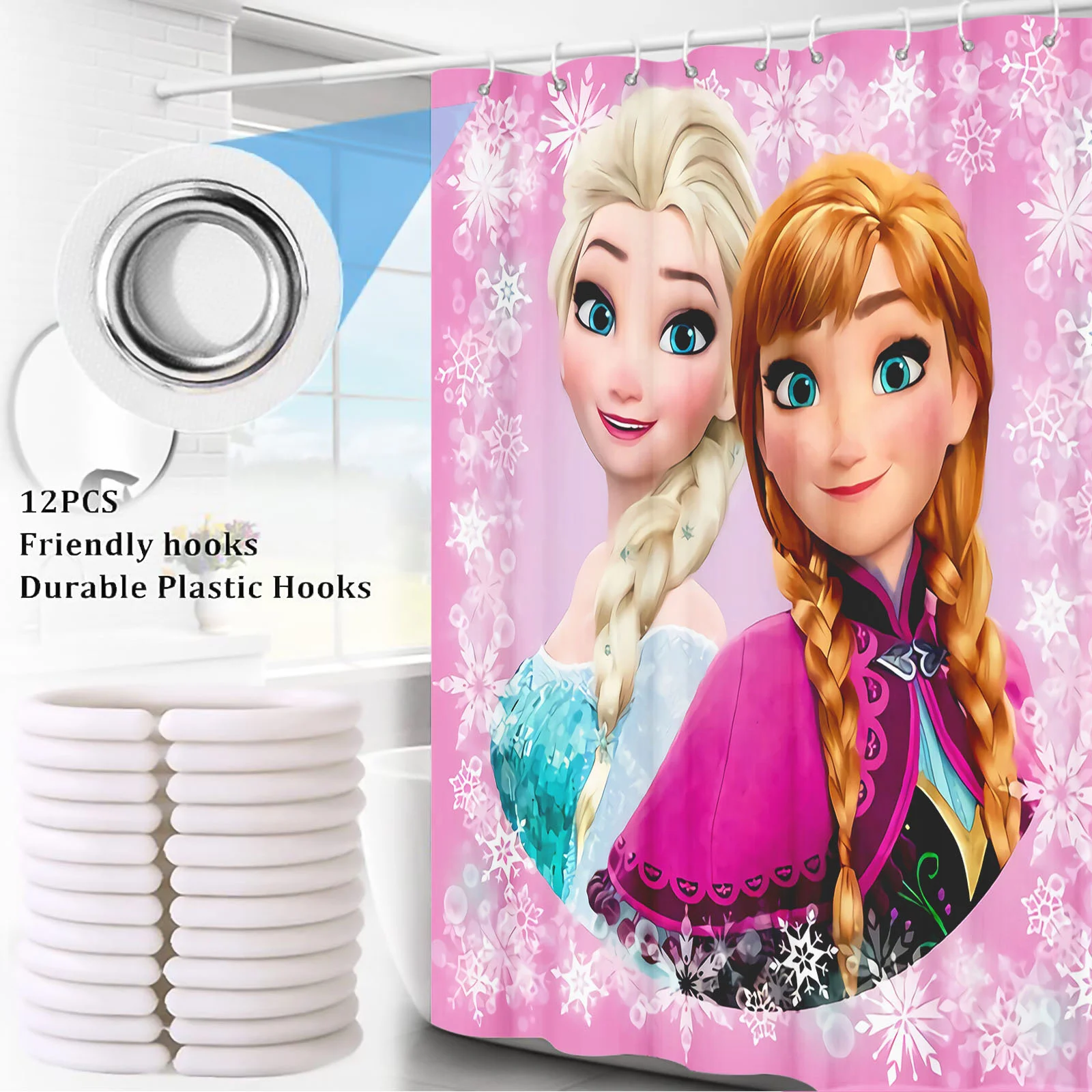 Christmas Gifts Frozen Princess 4 Piece Bathroom Accessories Set Mats And Shower Curtain Sets Luxury Waterproof Anime Home