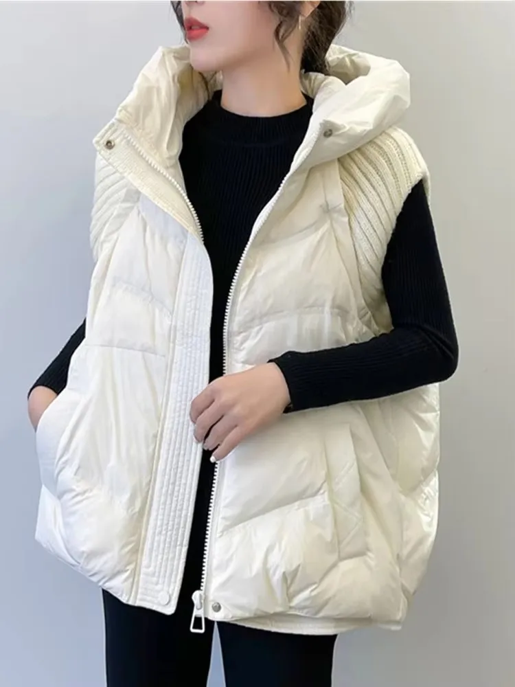 Amax luluE hiver femmes mode tricoté Design canard vers le bas gilet dames loisirs ample chaud à capuche sans manches manteaux neige gilets