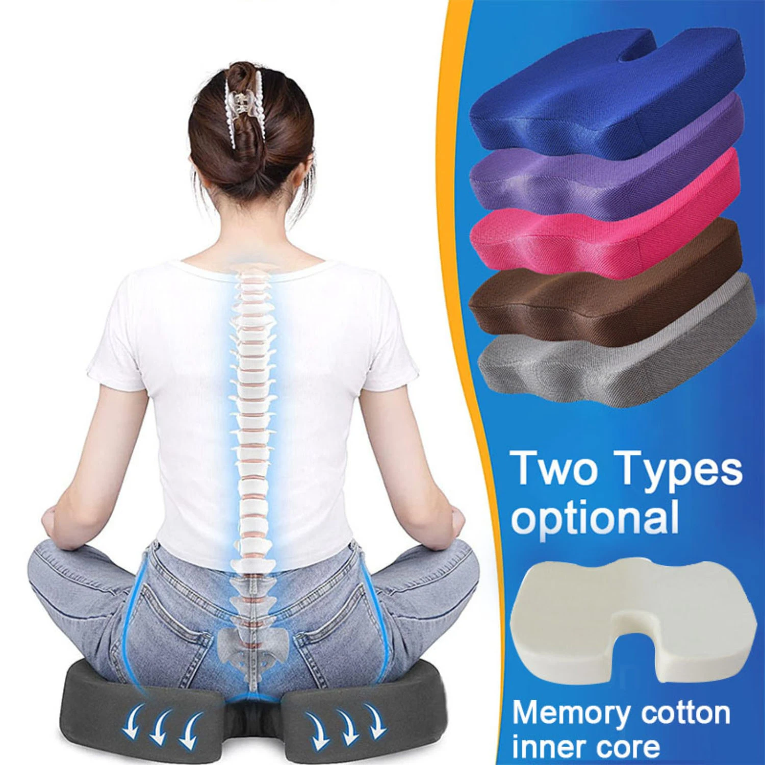 Seat Cushions  Office Chairs,Memory Foam Coccyx Cushion Pads  Tailbone Pain,Sciatica Relief Pillow,Correct Sitting Posture
