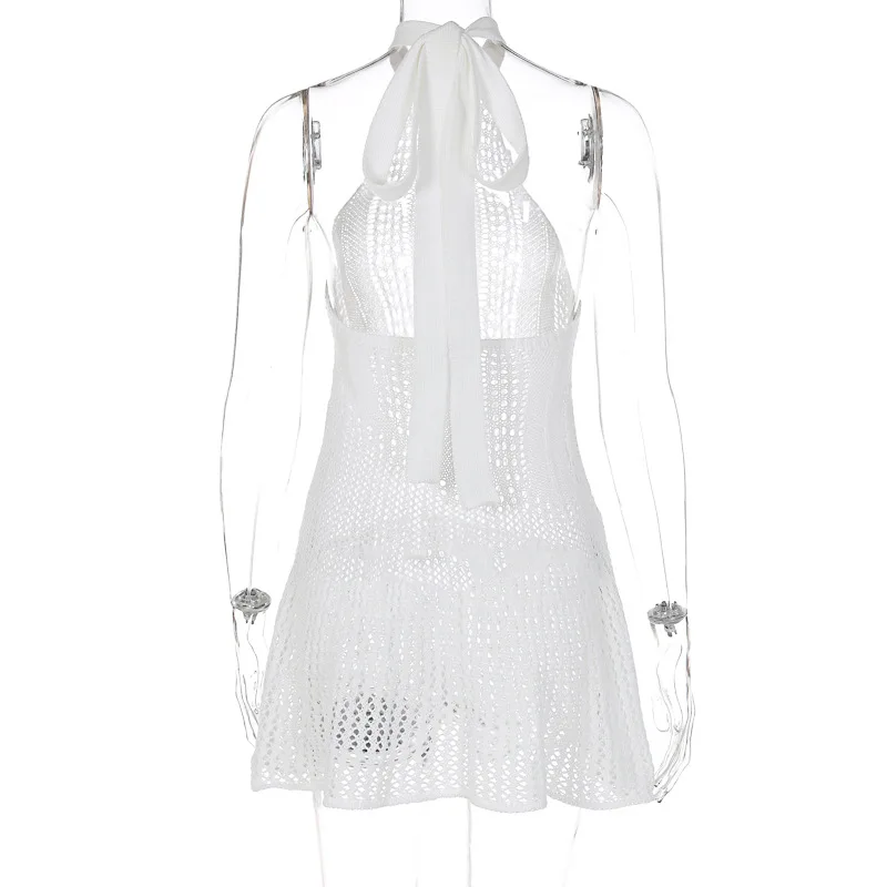Summer New Solid Color Sleeveless Halter Halter Knit Dress Sexy Dress White Dress Women Maxi Dresses for Women