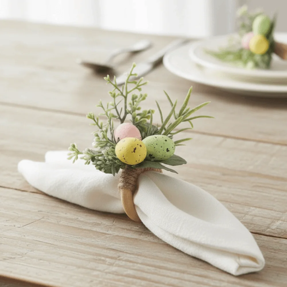 Simulation Easter Napkin Ring Plastic Foam Cartoon Festive Napkin Buckle Reusable Bunny Shape Artificial Flower Napkin Ring
