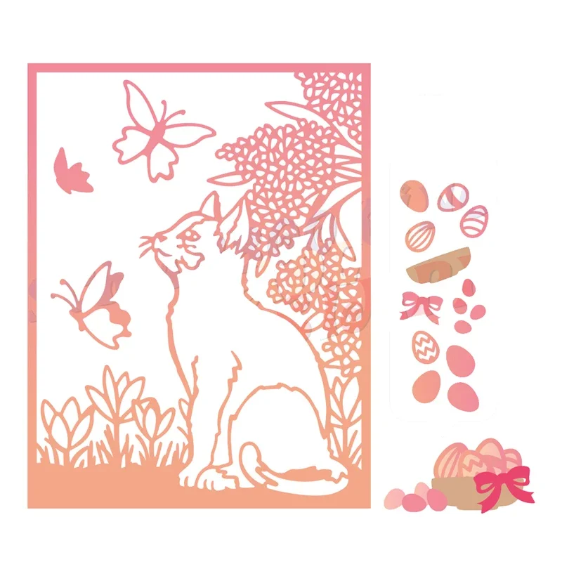 

Easter Kitten Background Metal Cutting Dies Scrapbooking for Paper Making Frame Card Craft Supplies No Stamps