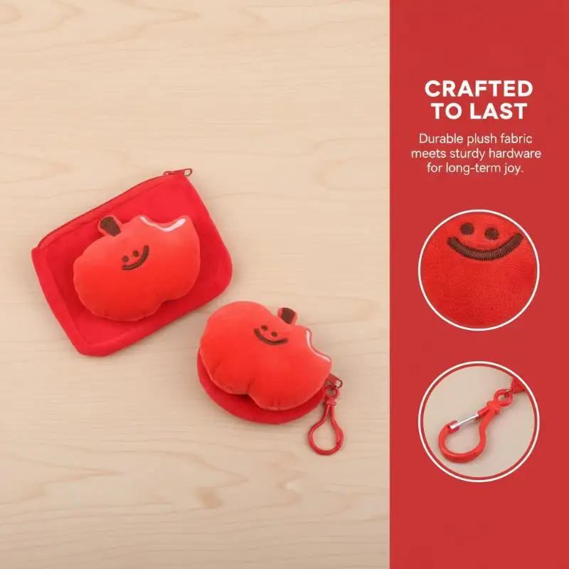 

Милый красный плюшевый кошелек-фрукт с молнией, мини-сумочка на молнии с брелоком, мультяшный кошелек-фрукт для наушников, монетница, брелок-подвеска, подарок
