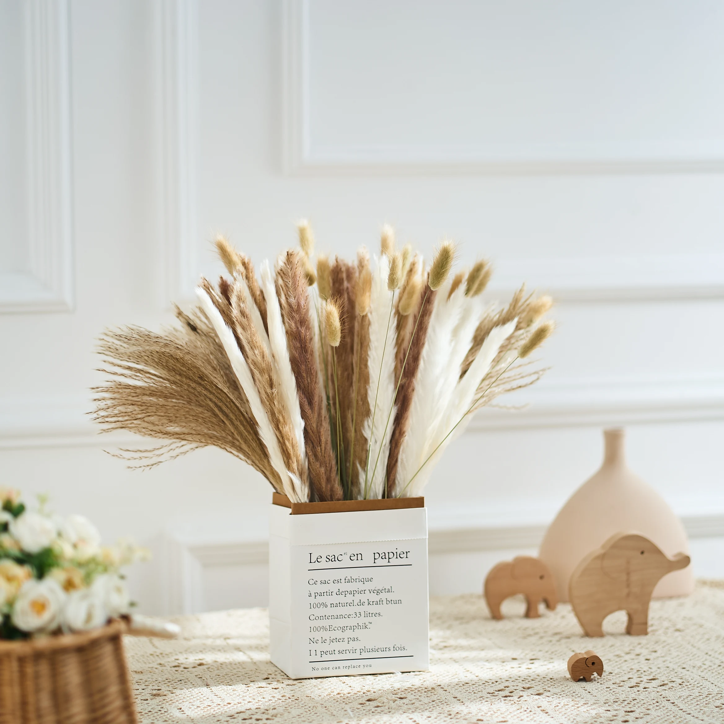 

80PCS Pampas Grass Natural Dry Phragmites Bouquet Arrangement Boho Style Wedding Party Decor Christmas For Home Decoration