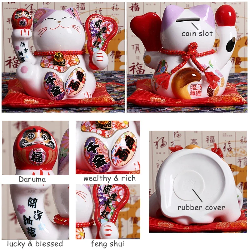 5 بوصة السيراميك قطة الحظ اليابانية Maneki Neko تمثال الخزف محظوظ القطط عملة البنك فنغ شوي ديكور حلية ديكور المنزل