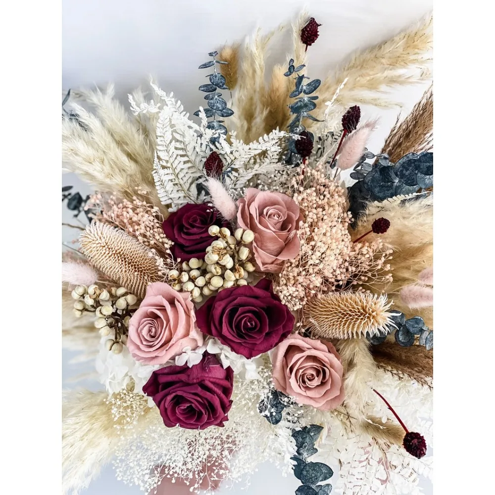 Dusty Rose, Blush + Berry Pampas Grass Bridal Bouquet/ Bride and Bridesmaids/ Dried Flower Bouquet/ Wedding Flowers