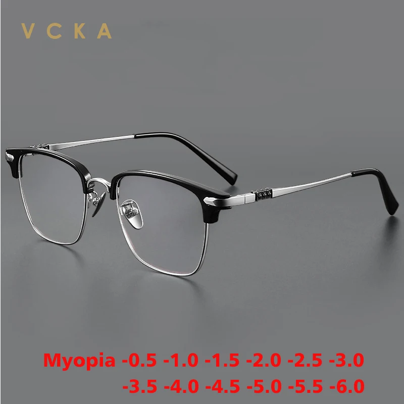 

VCKA Optical Myopia Glasses Pure Titanium Full-rim Frame Prescription Eyeglasses Men Business Custom Male Eyewear -0.50 to -10