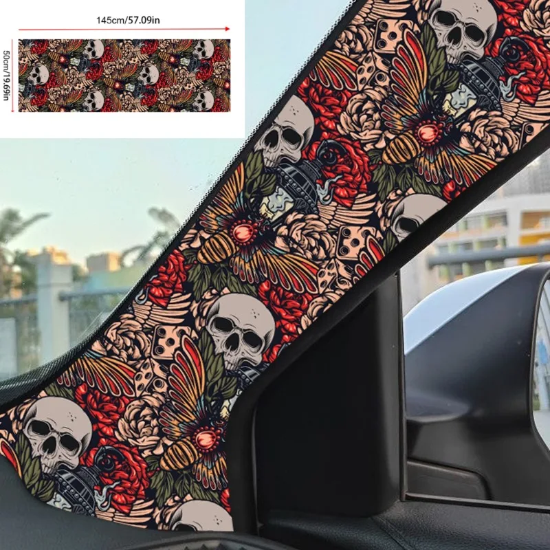 

Flower Skulls Pattern Car Interior Wrap Embroidery Interior of Pillar Sticker Self-adhesive General AB Pillar Headliner Fabric