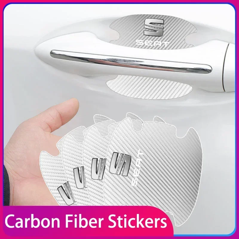 

Carbon Fibre Car Door Bowl Handle Protector 4PCS Anti-scratch Sticker Car Accessories for Seat Leon Altea Ibiza Toledo Cordoba