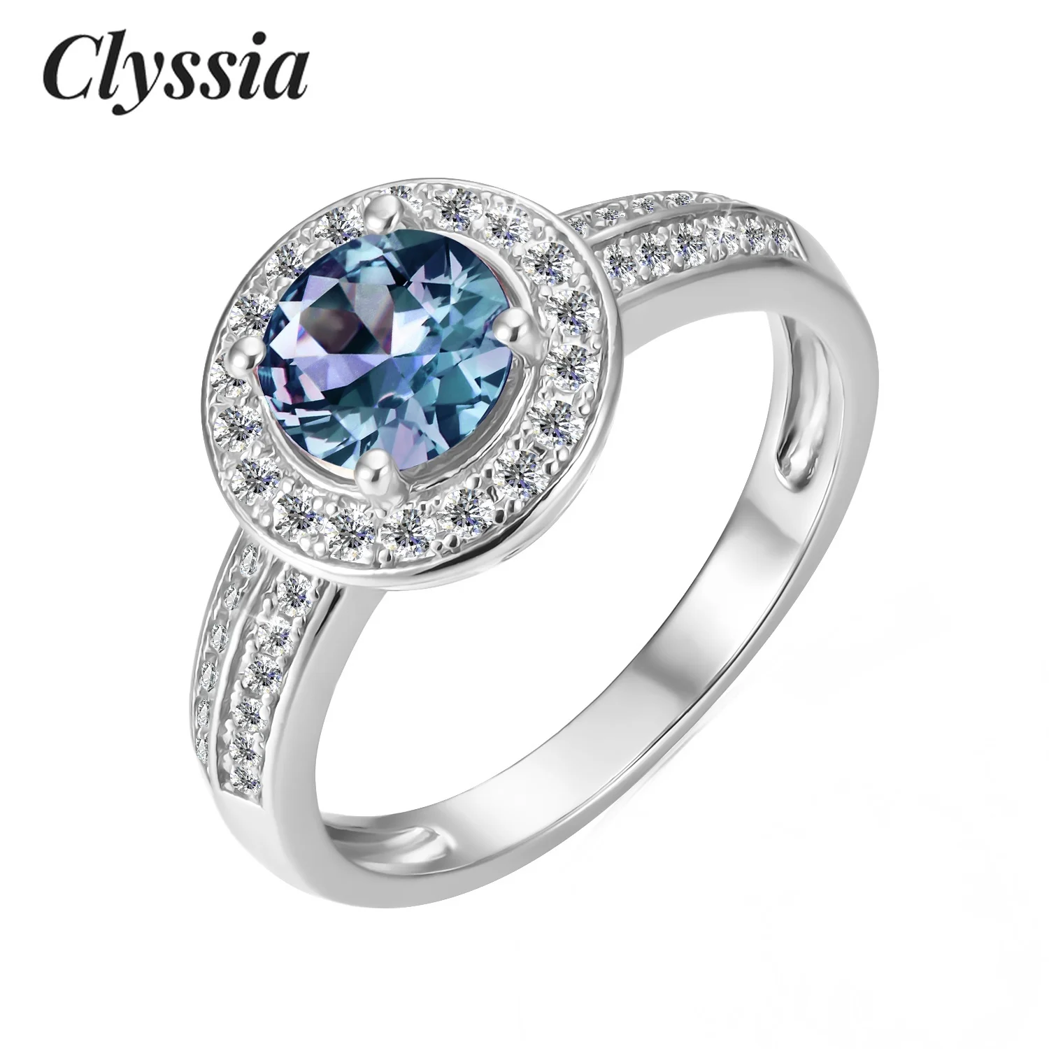 

CLYSSIA Sterling Silver 925 Alexandrite Gemstone Wedding Engagement Halo Ring for Women Trendy Color Change Jewellery Gifts
