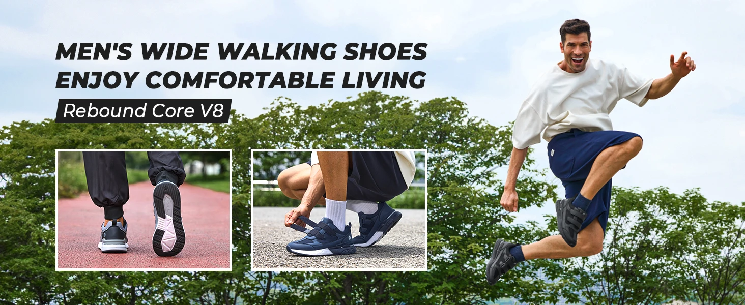 FitVille Wide Walking Shoes Hook Loop Orthopedic Man Casual Sneakers for Swollen Feet Neuropathy Comfort Sport Shoes for Men