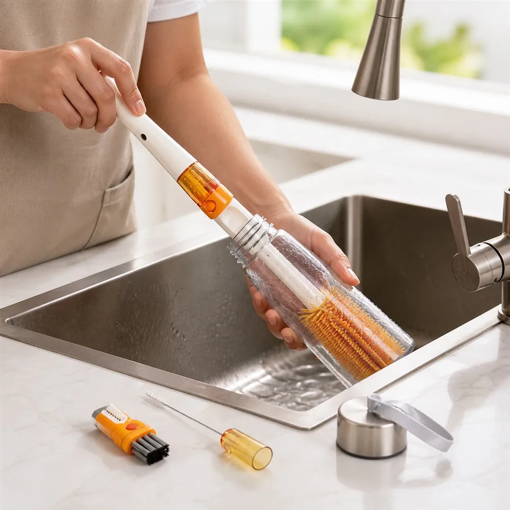 Silicone Bottle Brush Kit Cup Cleaning Brush Straw Cleaner Nipple Brush Rim Scrubber Kitchen Baby Care Cleaning Tool Easy Grip