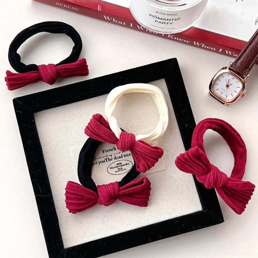 Bowknot ano novo elástico faixa de cabelo de pelúcia ano novo hairpin arco vermelho corda de cabelo crianças presentes decoração de ano novo