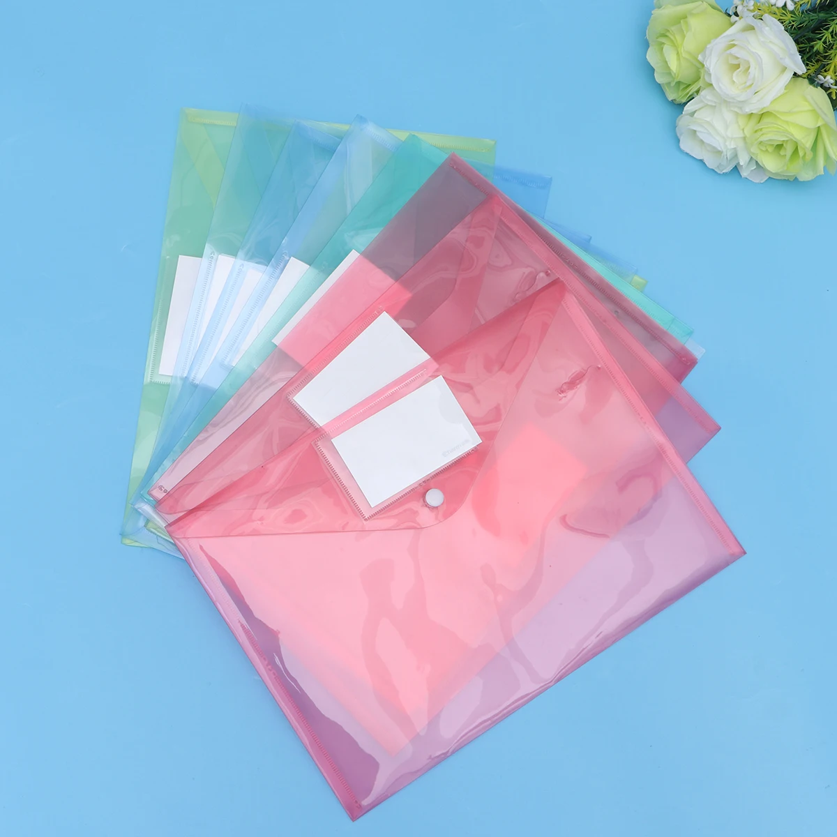 

10 Pcs Colored Snap File Bag Holder Document Folder Transparent Organizer Office Documents