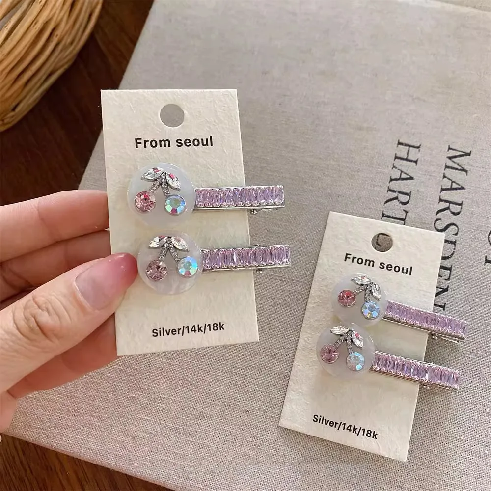 

2 Pcs Women's Hair Clips Set Korean Rhinestone Flower Sweet Gentle Cute Exquisite Headwear Barrette Luxury Brand Hair Accessory