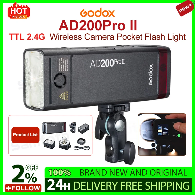 Godox ad200Proii ad200 Pro ii TTL 2.4G Wireless Camera Pocket Flash Light Compatible with X3 for Nikon for Canon for Sony Fuji