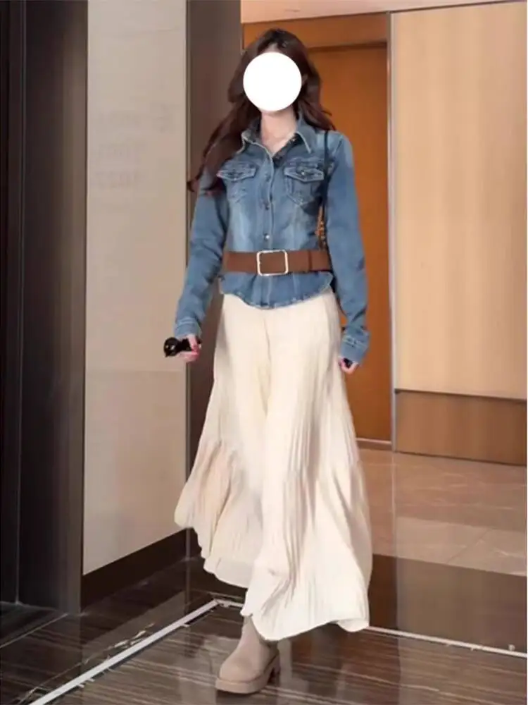 Women's Spring Autumn denim jacket Vintage Denim Shirt Jacket High End Temperament Washed Distressed Regular Shoulder