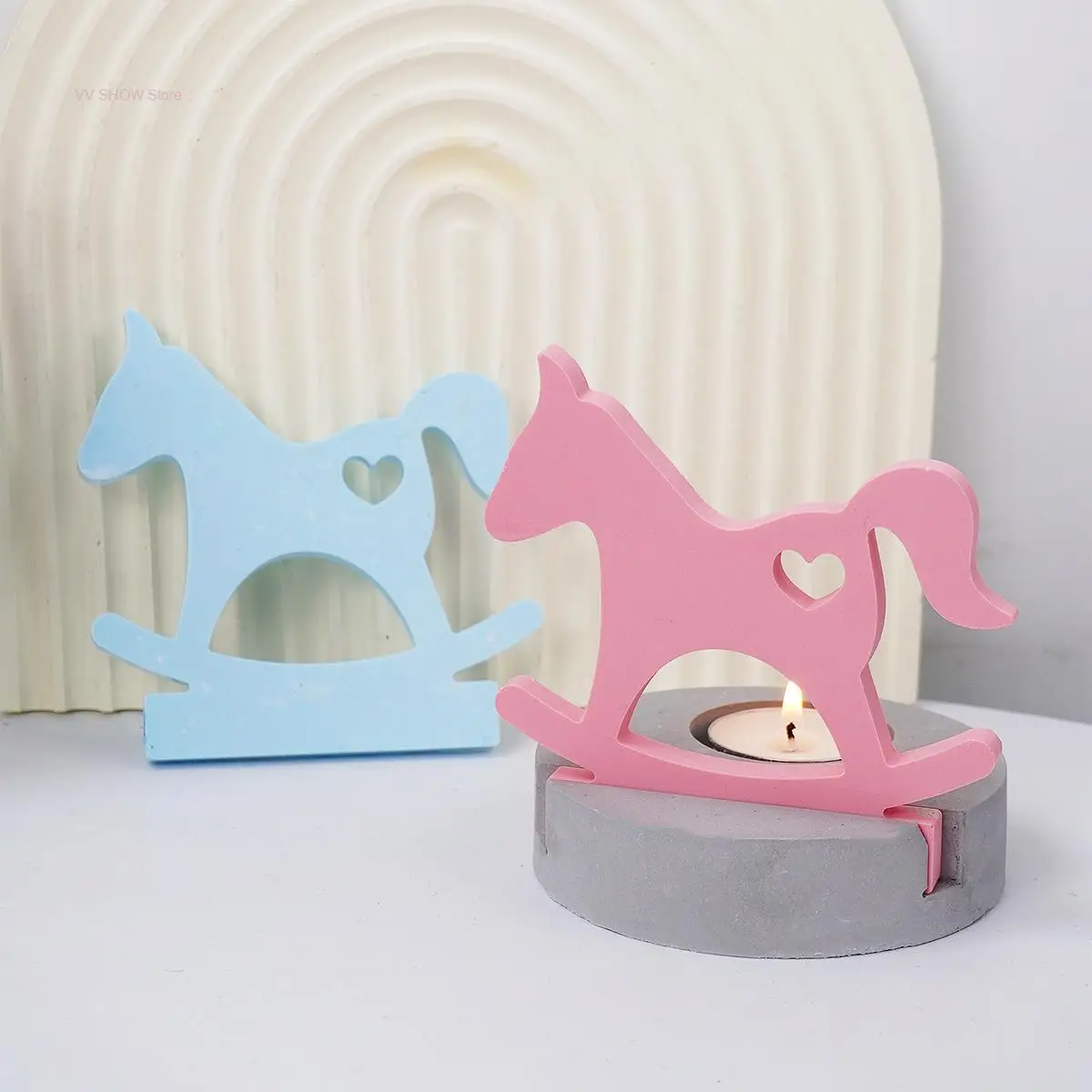 DIY Trojan Horse Candlestick Silicone Mold Playful Hollow Love Swing Trojan Horse Concrete Resin Mold Handmade Craft Gitfs Decor