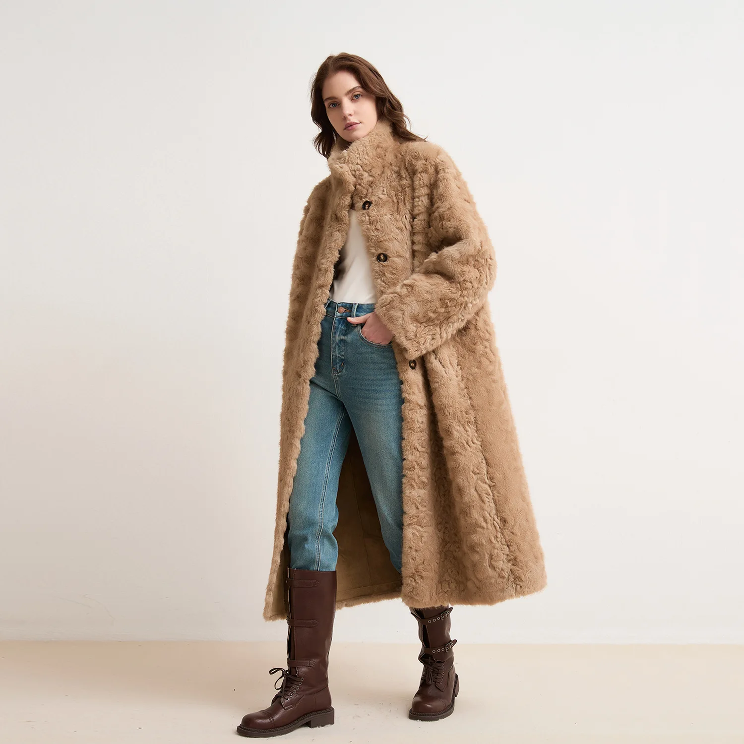 

Long Stand Collar Haining Eco Fur Coat Women Winter Warm Outerwear