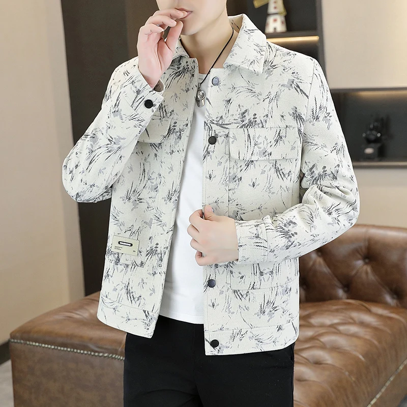 Brand Autumn Printed Men's Jacket Long Sleeve Casual Jackets Fashion Slim Fit Business Social Windbreaker Men Coats