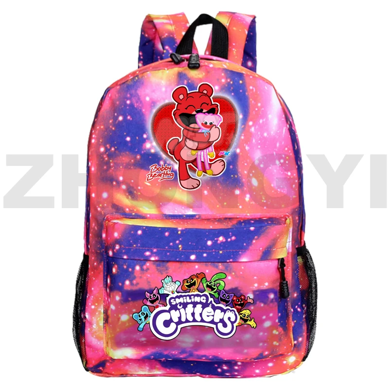 Smiling Critters School Back Pack for Boys Merch Kawaii Backpack Colorful Vintage Travel Sport Bagpack Men Portable Shoulder Bag