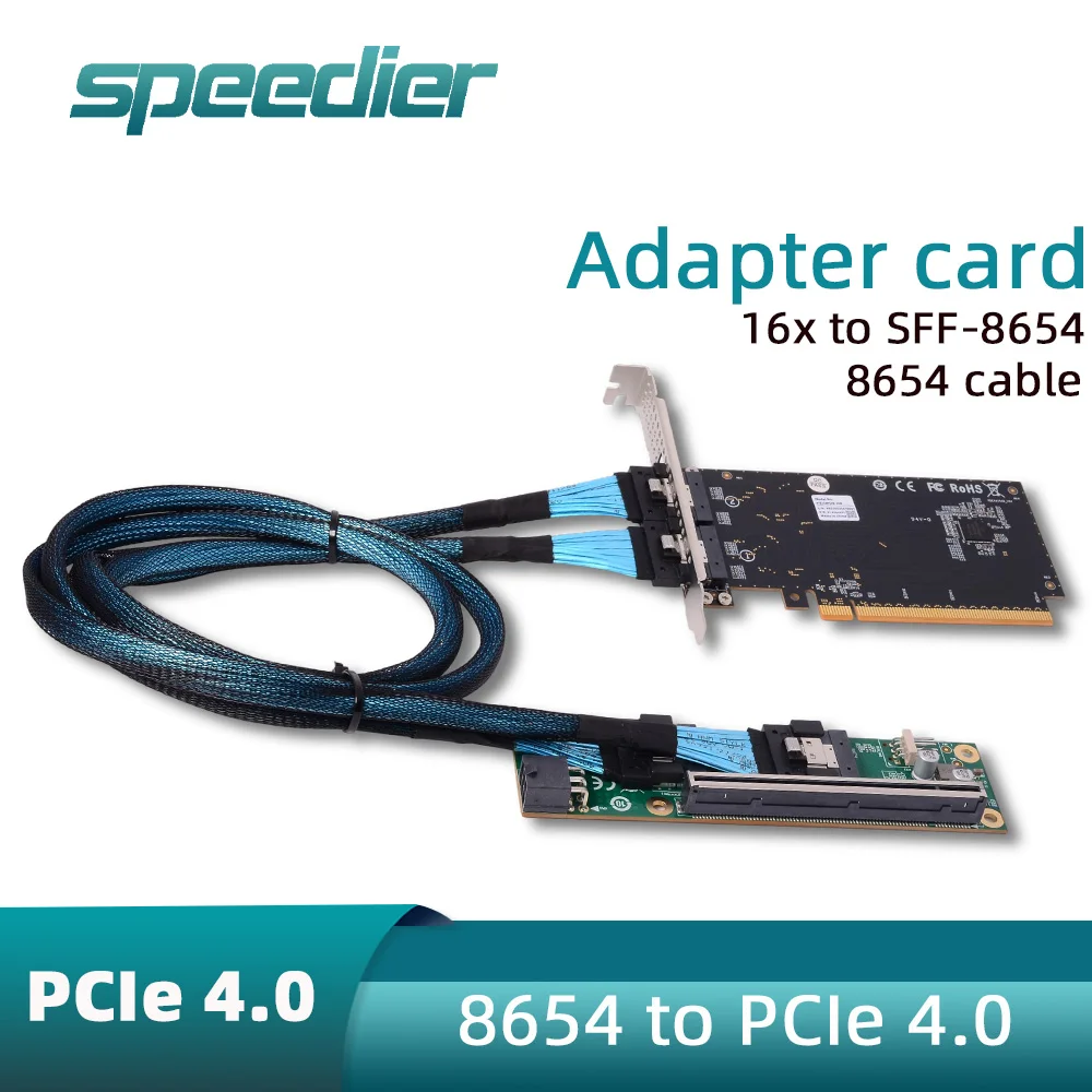 PCIe 4.0 5.0 16x To SlimSAS SFF-8654 Adapter Card Riser Motherboard MCIO Split Card Single Slot GPU External Expansion SFF8654