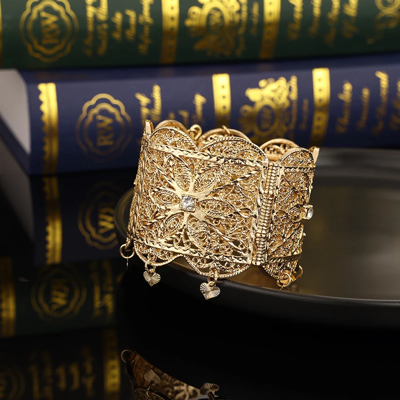 جزائرية العروس مجوهرات الزفاف موضة العربية العرقية نمط الإسورة الذهبي الجوف خارج Lacework الكفة سوار الحاضر