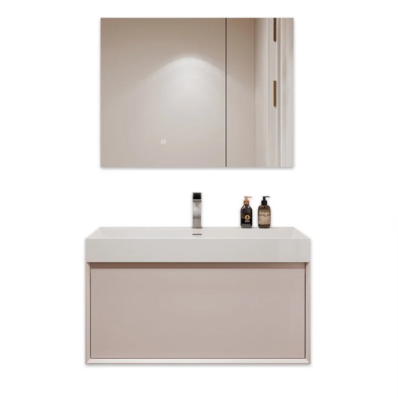 

Multi-layer solid wood bathroom cabinet combined integrated basin small size bathroom washstand