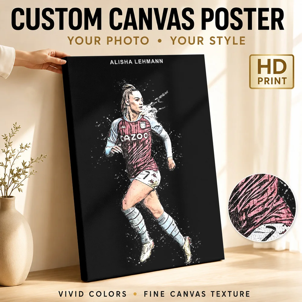 Alisha Lehmann Soccer Player Canvas Painting Poster Dynamic Style Wall Decor With Customized Photo For Home Gym Ideal Coach Gift