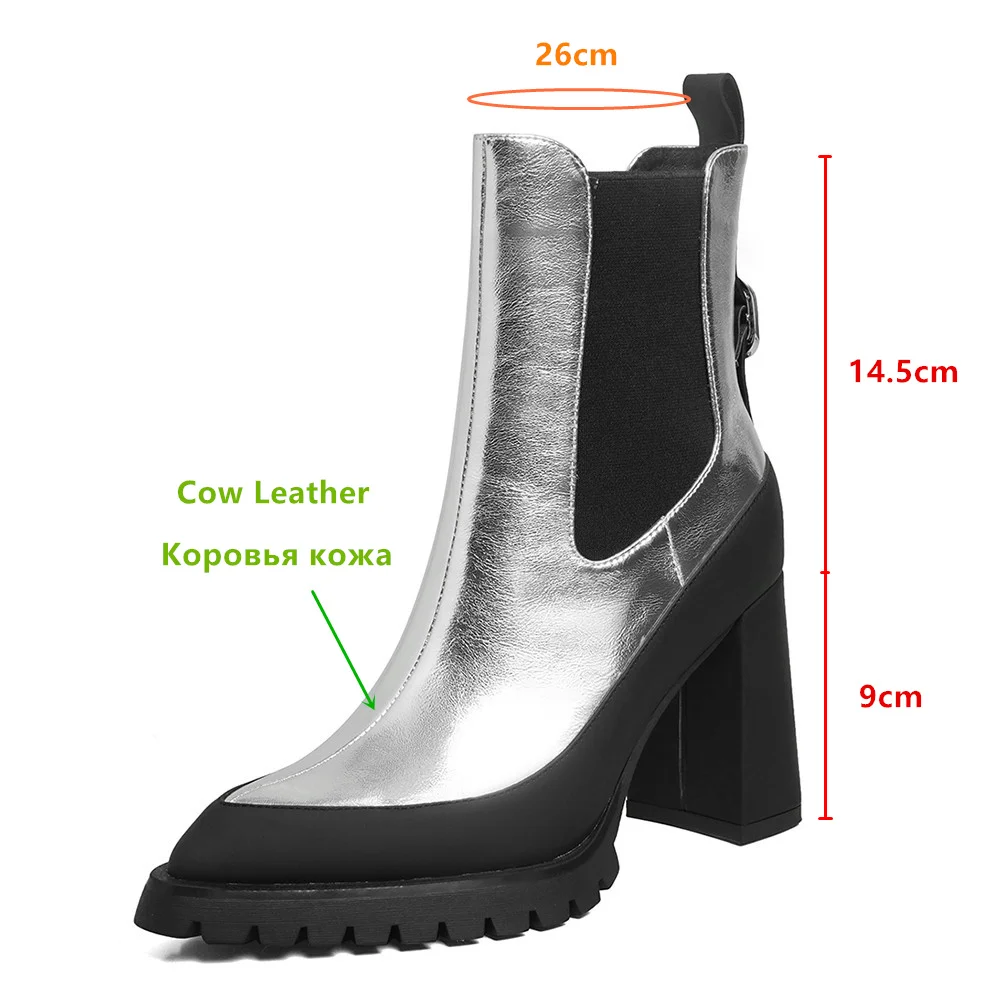 MILI-MIYA Classic Style Women Fashion Pointed Toe Ankle Boots Thick High Heels Genuine Leather Buckle Decora Party Dancing Shoes