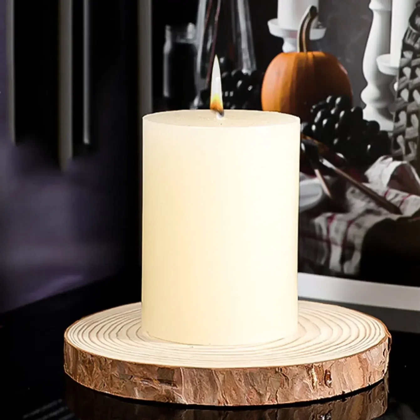 قطعة واحدة من صينية تزيين بتلر الخشب المستديرة، صواني حامل شموع مركزية عتيقة #3