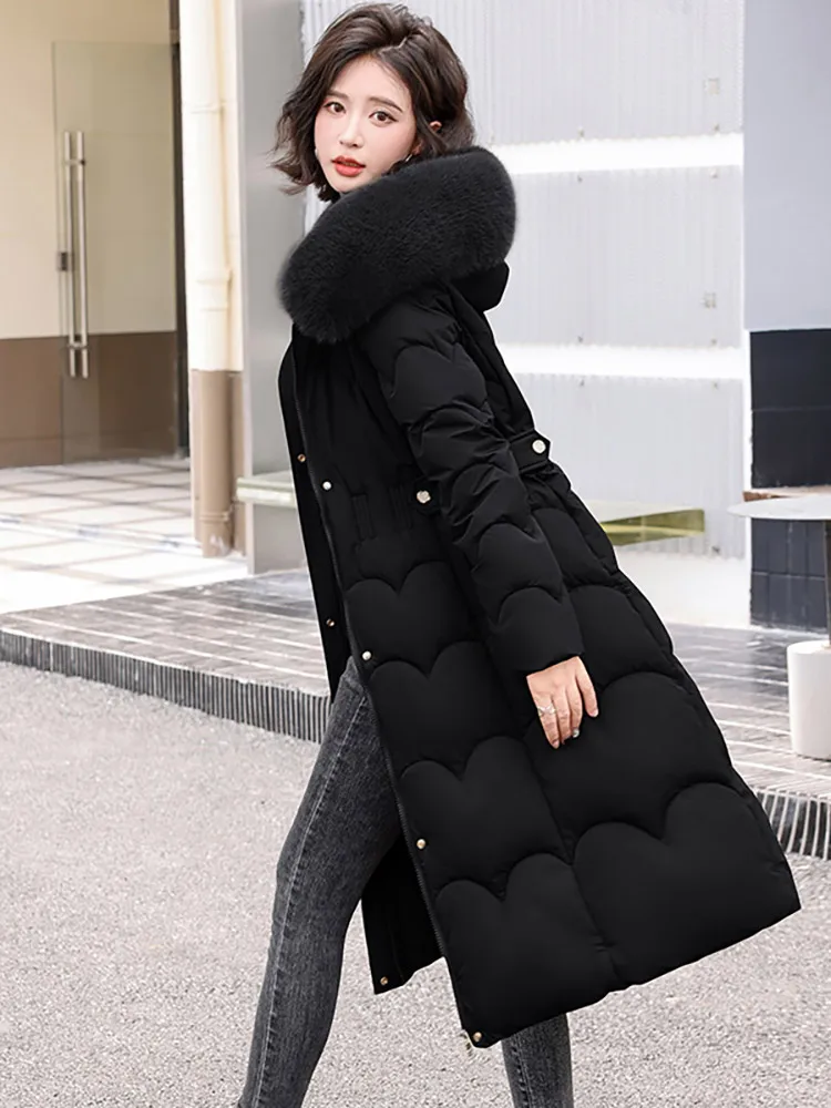 Vielleicht New 2024 Warm Thick Long Parkas Winter Women Puffer Jacket Elegant Winter Fur Hooded Women Clothes Cotton Padded Coat