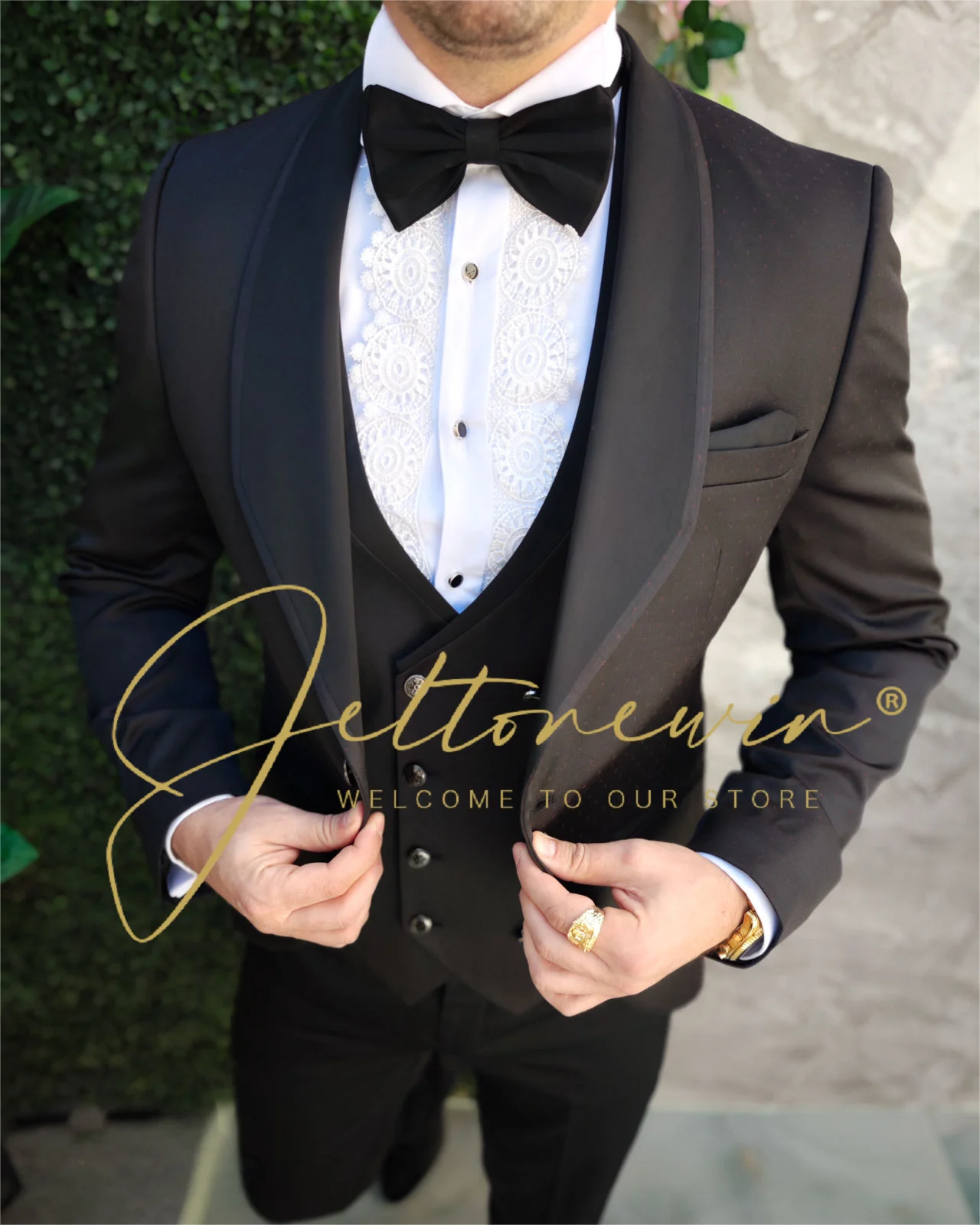 Slim Fit Men's Suit 3 Pieces Black Jacket Vest Pants Tuxedos Prom Wedding Dress Dinner Formal Men Suits traje de hombre elegante