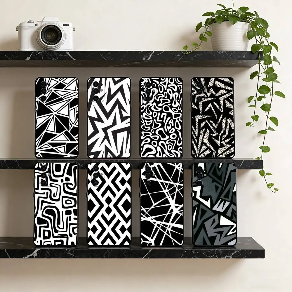Geometric Pattern  Phone Case Black Silicone Soft For Samsung S25,S24,S21,S22,S23,S30,Ultra,S20,Plus,Fe,Lite