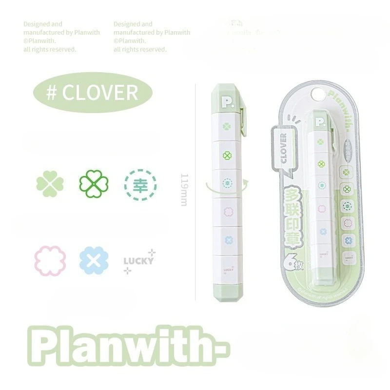 

6pcs/set Cute Cartoon Ins Journal Stamp Pen Detachable Ink Stamps for Planners Diaries Scrapbook Creative Portable Stamping Set