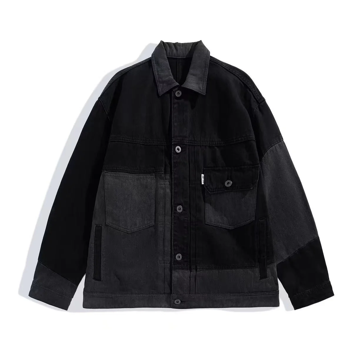 

Свободный мужской джинсовый тюнер, весна-осень, модная брендовая повседневная рабочая одежда в стиле пэчворк, большой размер, длинный воротник спереди