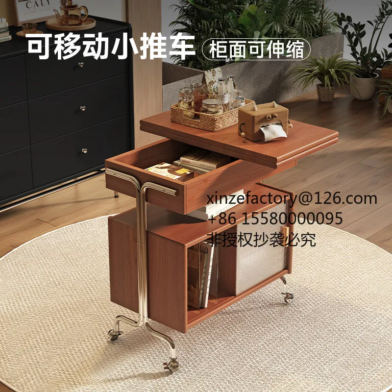 Factory Direct 2026 Top RatedMovable coffee table Solid wood small side table Sofa side cabinet Living room side measuring cabin