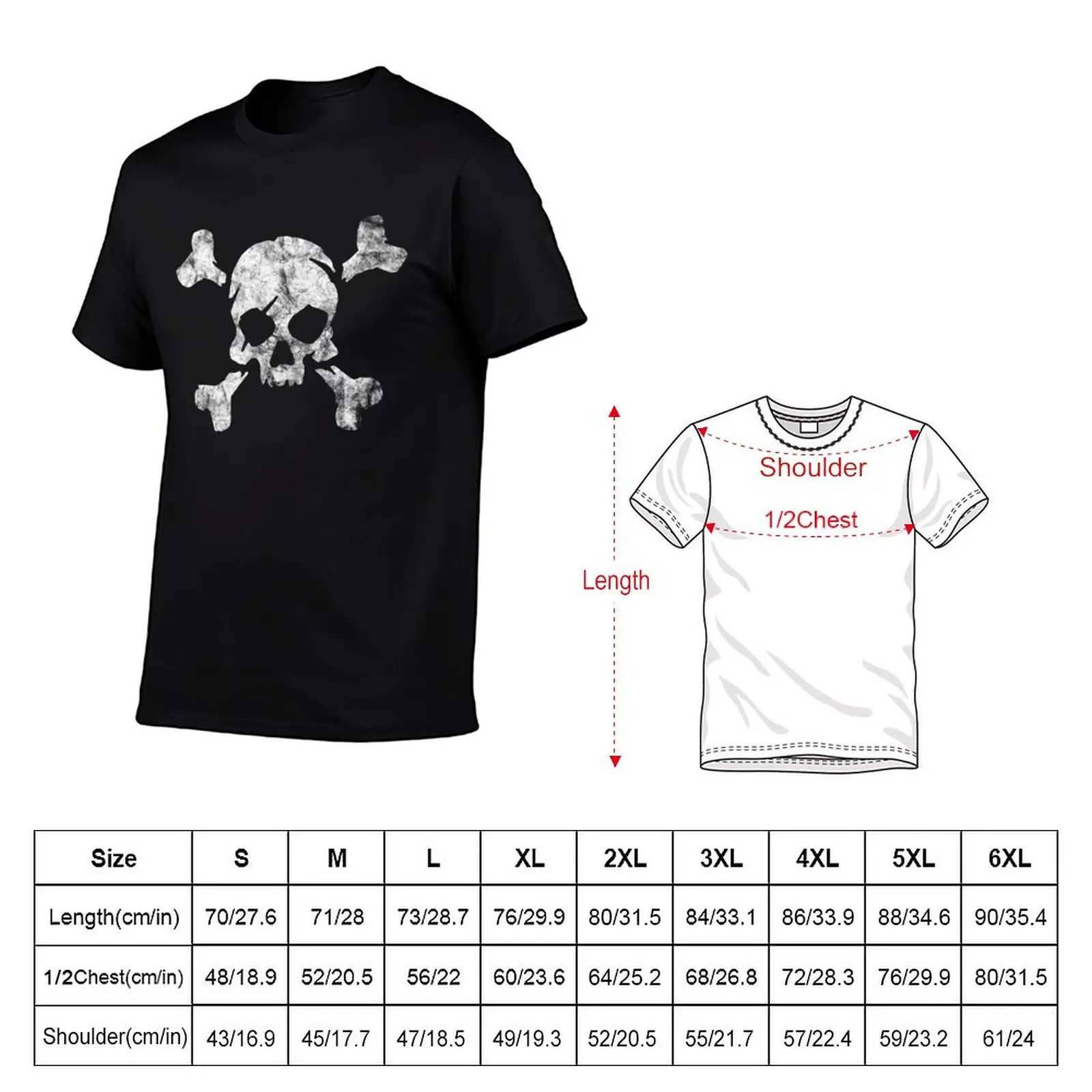 Distressed Skull n Crossbones T-Shirt vintage anime shirt cute tops shirts graphic tees blue archive shirts graphic tee men