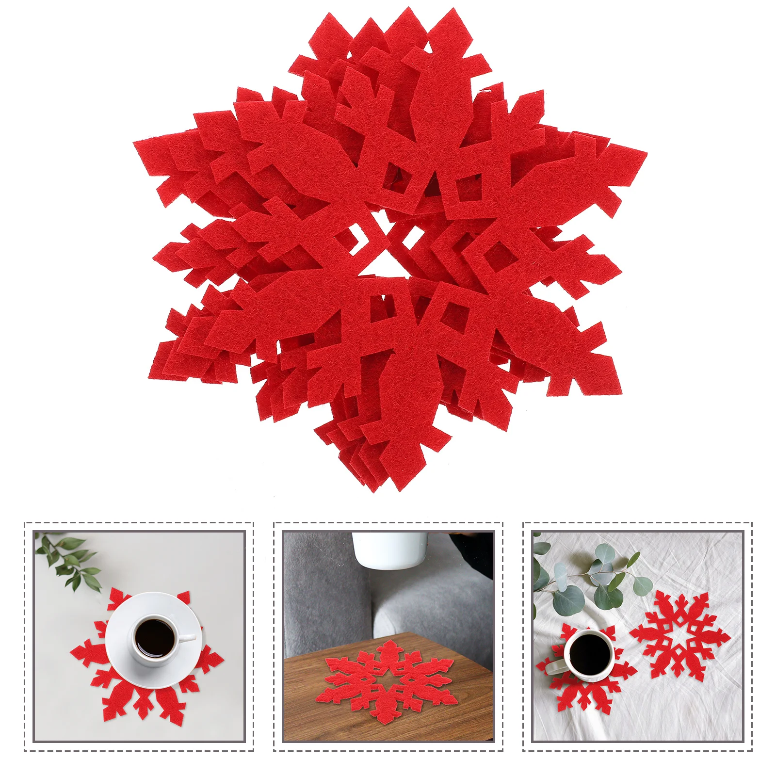 

12Pcs Christmas Coasters Snowflake Design Heat Insulation Cup Pads Non-Slip Decorative Placemats for Festival Family Gathering